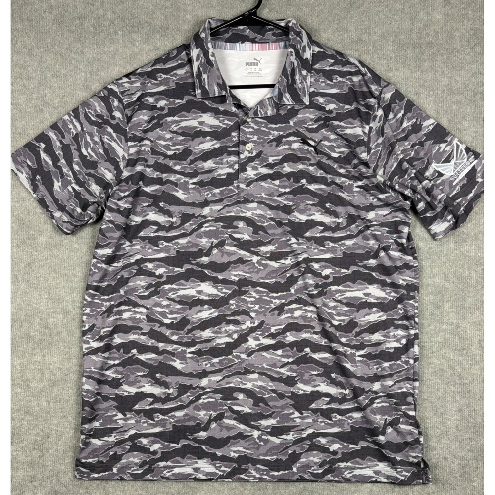 Puma Volition America Golf Polo Shirt Camo Grey Large 598575-01